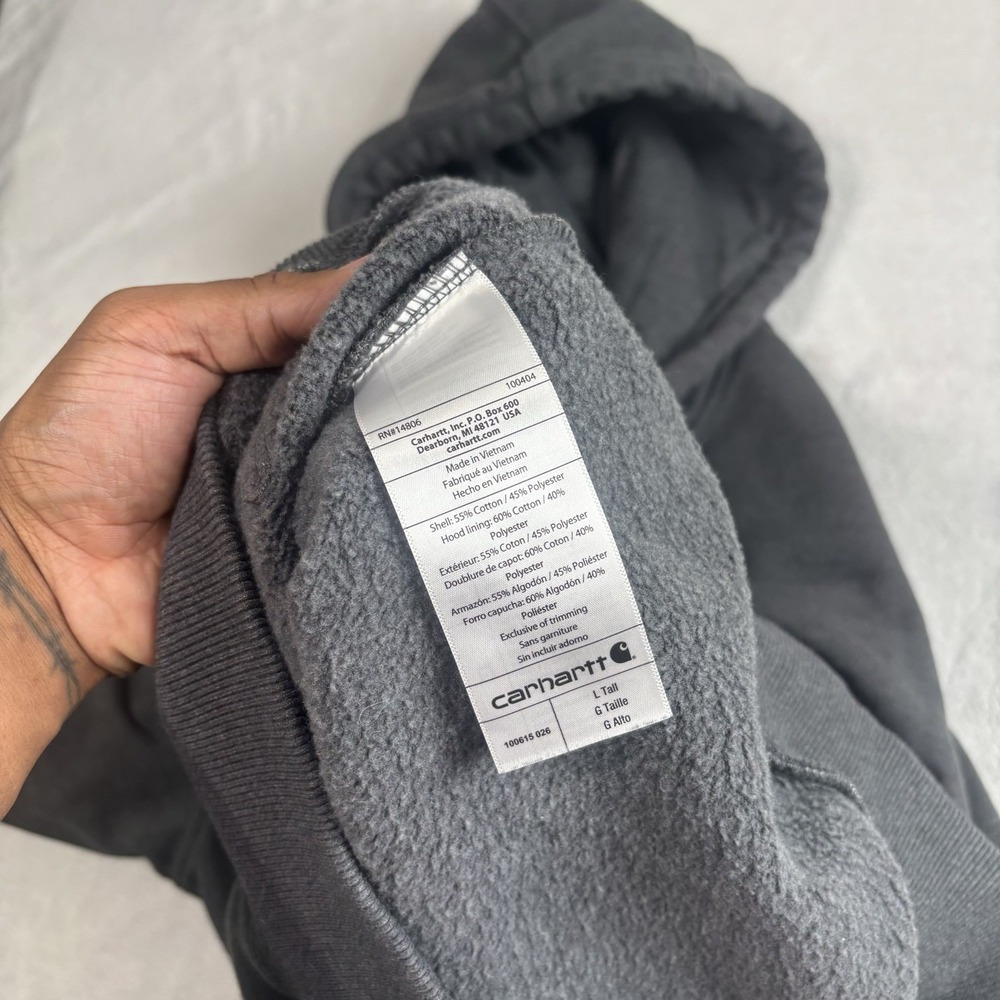 Carhartt Original Fit Grey Rain Defender LS Fleece Hoodie Men's Large Tall - Picture 5 of 10